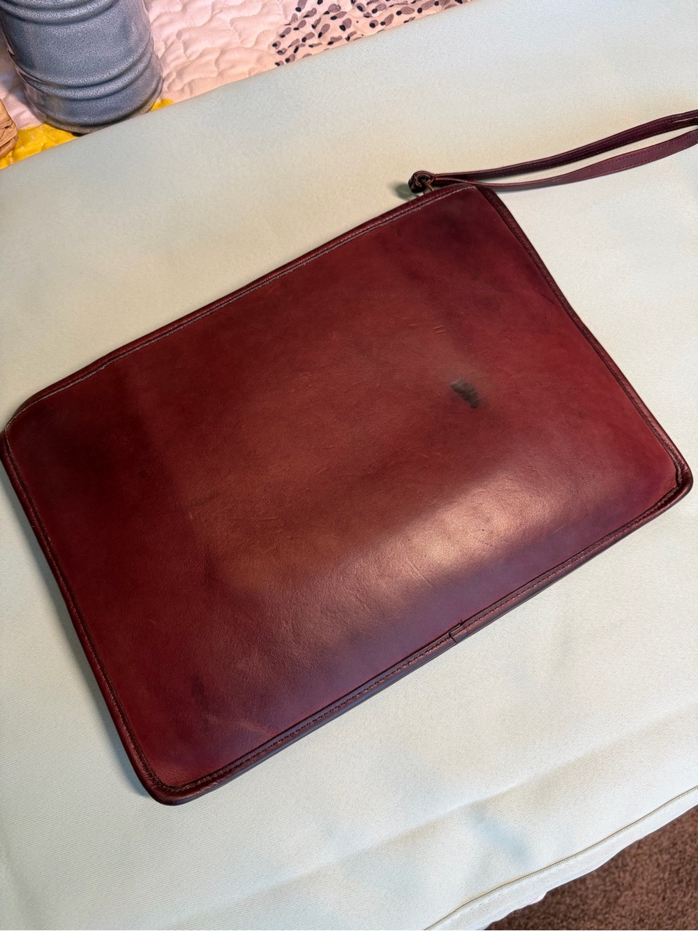 Vintage 70s COACH NYC Large Slim Clutch Portfolio, Burgandy 9555 w/Wrist Strap - Picture 10 of 15